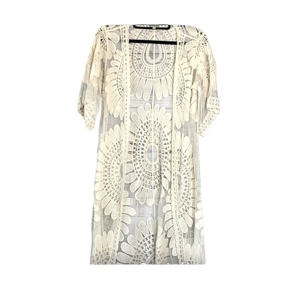 REBELLION Cream Long Netted Cover Up or Kimono SZ S - Picture 2 of 11